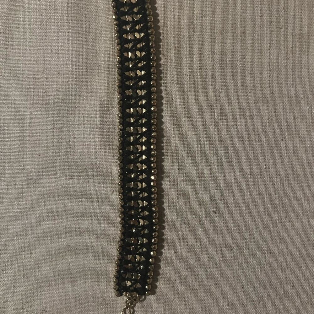 Vtg Stella & Dot Gold tone Beaded and Black Braided Bracelet Workwear Party Gala - Picture 6 of 9